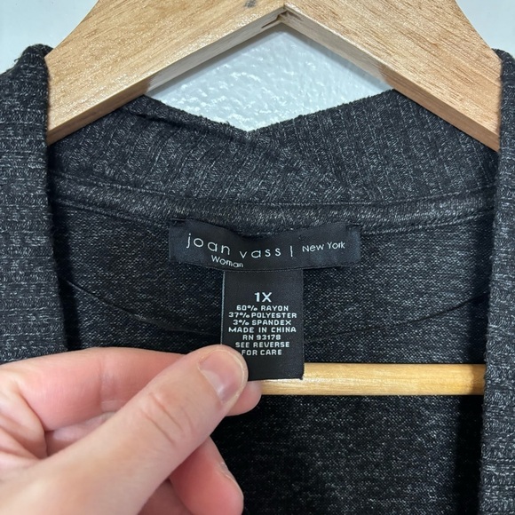 Joan Vass Black Heathered Slouchy Open Front Cardigan Sweater W/ Pockets Size 1X - Picture 3 of 6